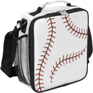 Sport Baseball Kids Lunch Box Baseball Lace Insulated Lunch Bag Tote for Girls Boys Cooler Freezable Meal Prep Bag with Shoulder Strap Waterproof Lunch Container for School Office Picnic