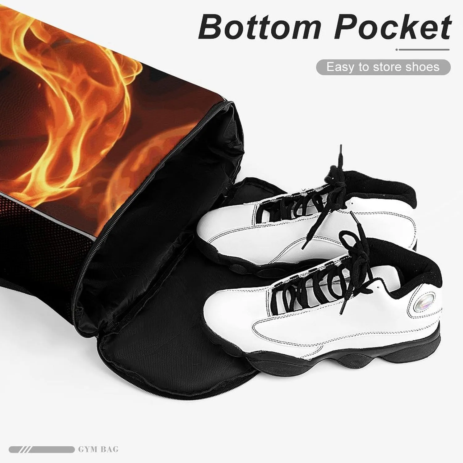 Sport Drawstring Backpack Beach Bag Basketball On Fire Drawstring Bag Suitable for Fitness And Swimming