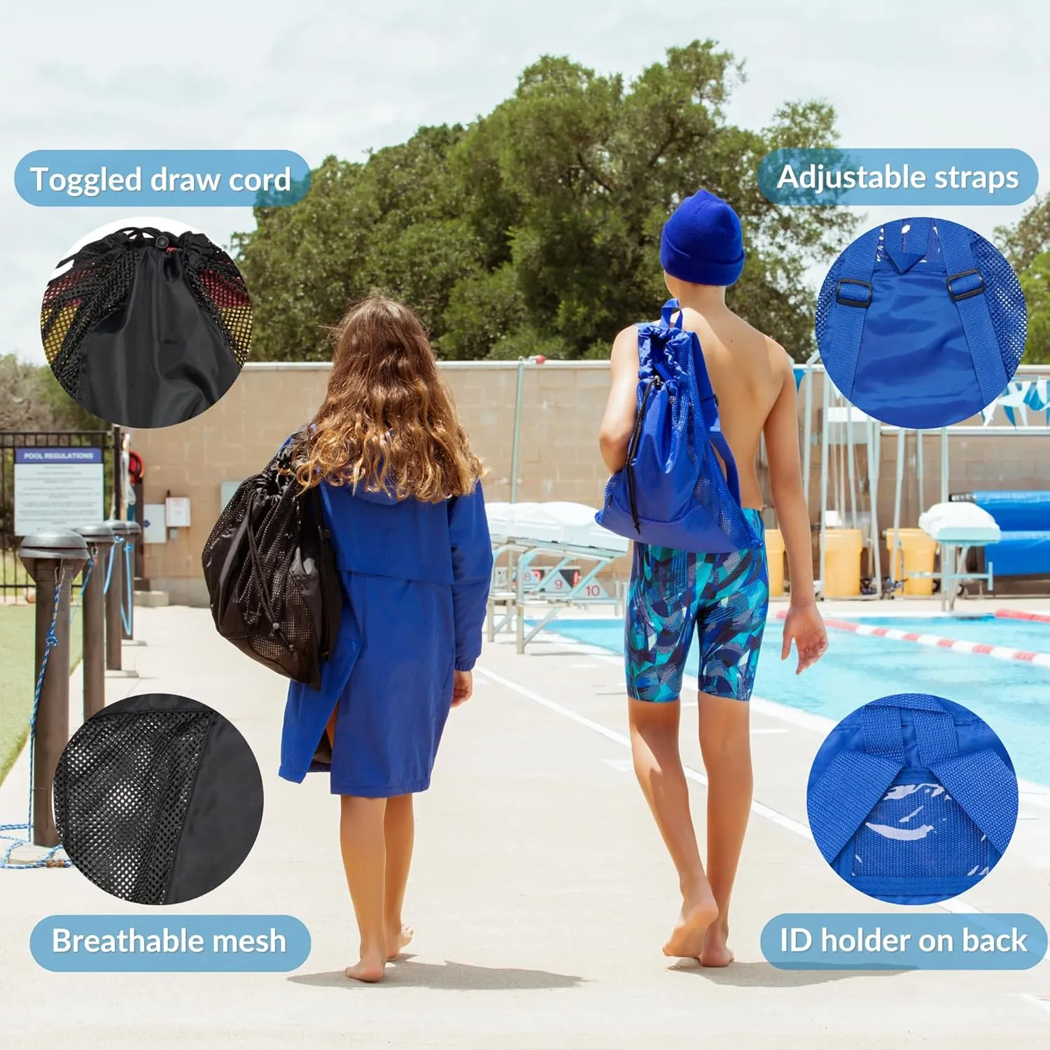 Sporti Swimming Equipment Bag Zipper Pocket, Mesh Drawstring Backpack, Drawstring Bags, Big Mesh Backpack for Workout Gear