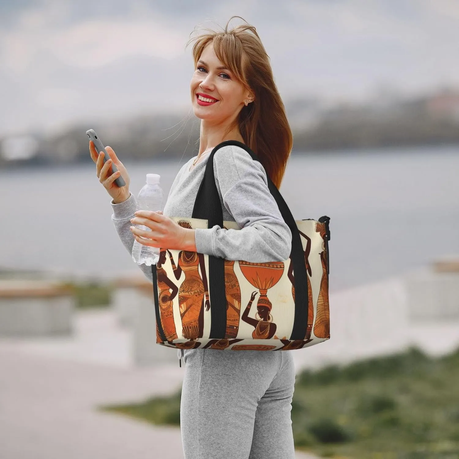 Sports Gym Bag for Women Men Travel Duffel Bag Tote Weekender Bag Carry on Overnight Bag for Travel Swimming Fitness Workout Sports African Tribal Woman Duffle Bag