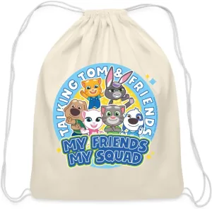 Spreadshirt Talking Tom & Friends My Friends, My Squad Cotton Drawstring Bag, One Size, natural
