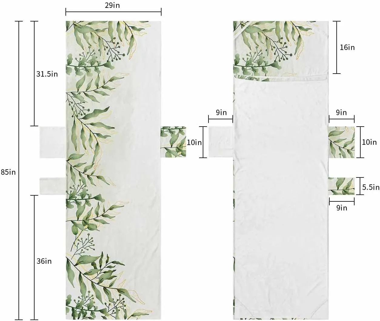 Spring Green Leaves Chaise Lounger Cover with Pockets, Pool Lounge Chair Covers 85"x29", Summer Tropical Microfiber Beach Chair Cover for Outdoor Patio Sunbathing