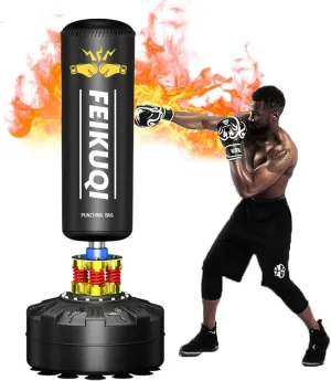 Standing Punching Bag for Adults, Feikuqi 205lbs Heavy Bag for Boxing, Shock Absorber, Suction Cup Base, Stand Up Punching Bag Adult, Standing Kickboxing Bag for Home Office Gym