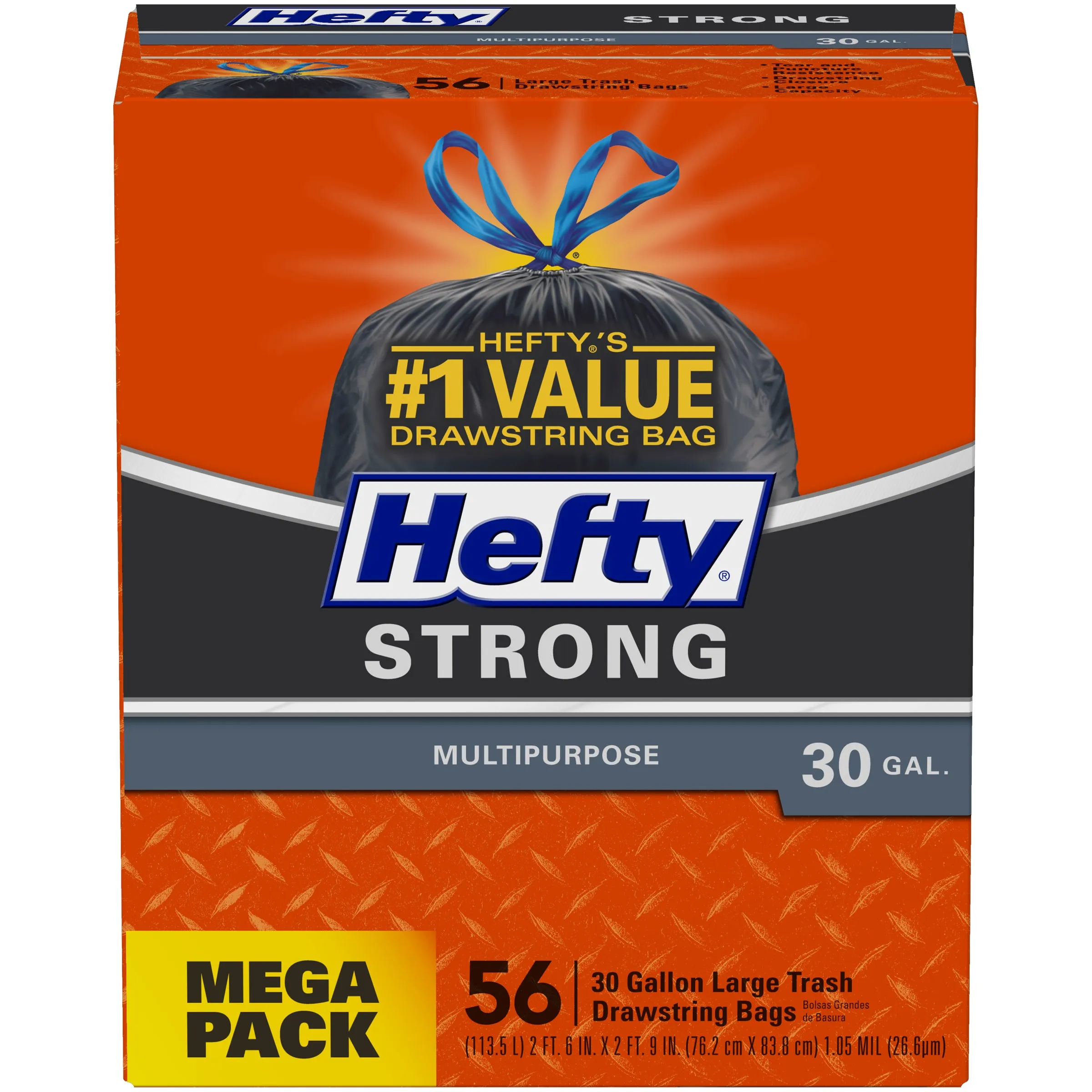 Strong Multipurpose Large Trash Bags - 30 Gallon, 56 Bags, Drawstring