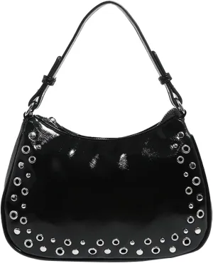 Studded Shoulder Bag For Women Vegan Leather Saddle Purse Y2K Womens Shoulder Tote Bag For Work Punk Purse