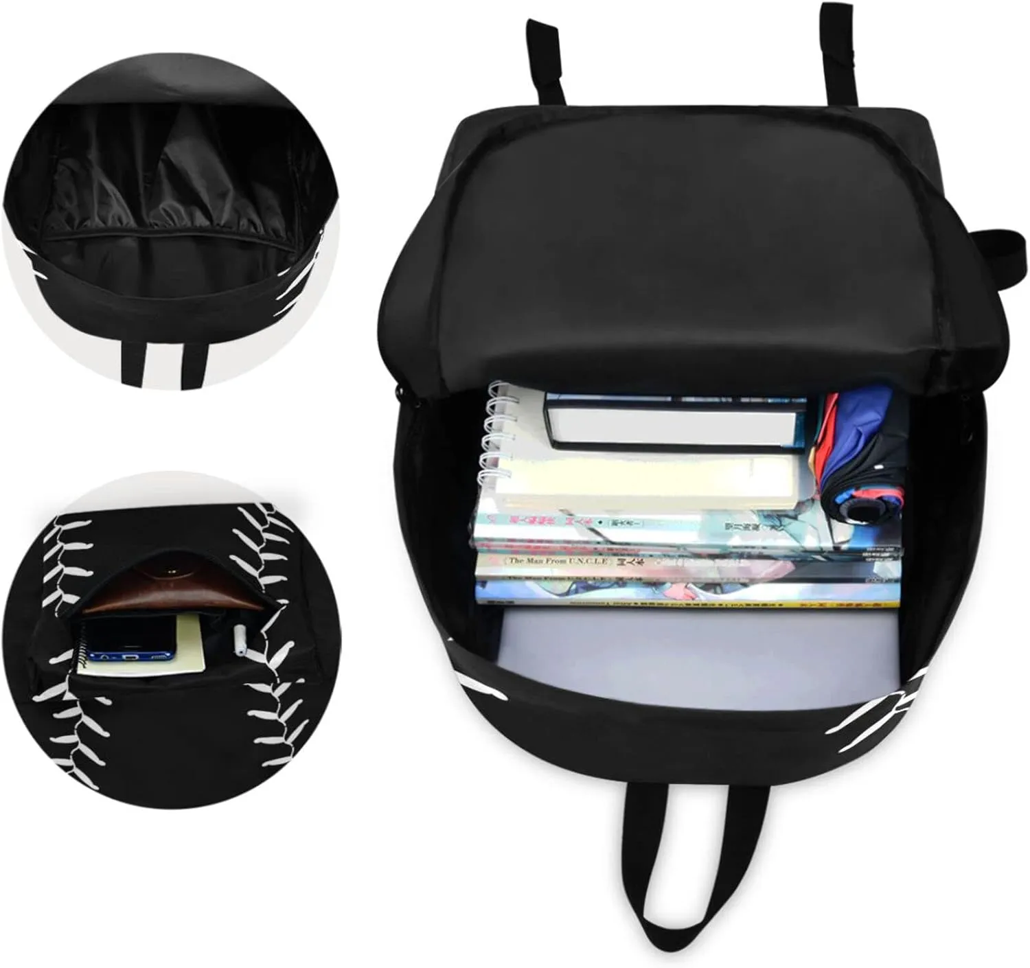 Stylish Baseball Lace Black Large Portable Laptop Backpack Durable Travel Computer Bag for Men Women School Bookbag Work