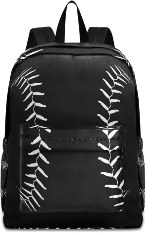 Stylish Baseball Lace Black Large Portable Laptop Backpack Durable Travel Computer Bag for Men Women School Bookbag Work