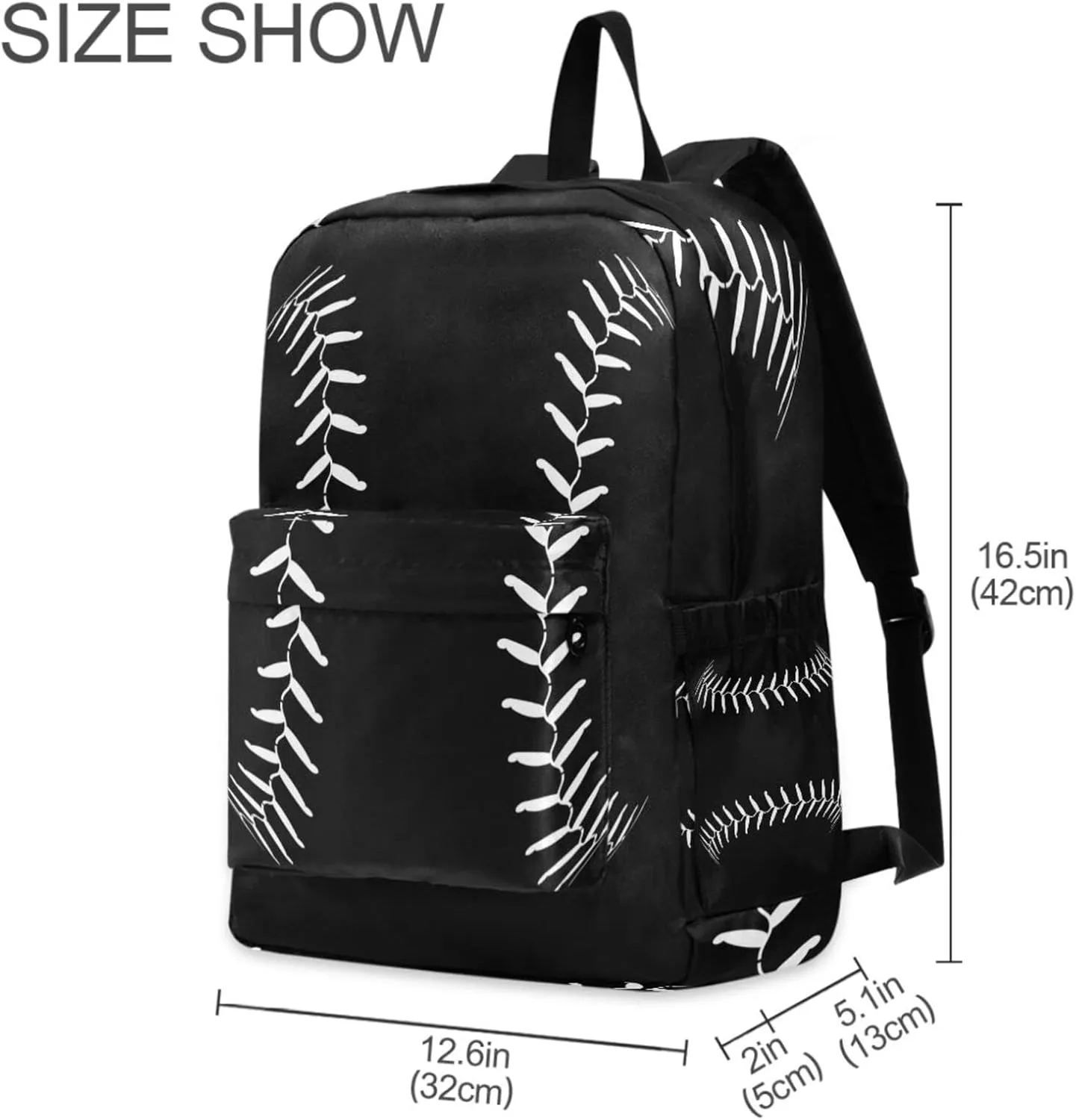 Stylish Baseball Lace Black Large Portable Laptop Backpack Durable Travel Computer Bag for Men Women School Bookbag Work