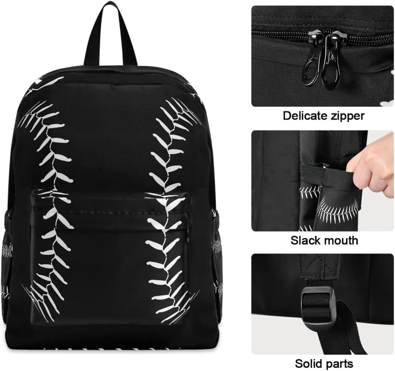 Stylish Baseball Lace Black Large Portable Laptop Backpack Durable Travel Computer Bag for Men Women School Bookbag Work