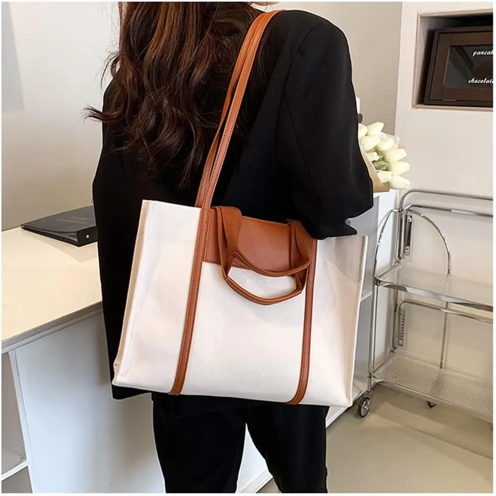 Stylish Medium Canvas Tote Bag with Zipper for Women - Versatile Top Handle & Crossbody Satchel Handbag for Work & Casual Use