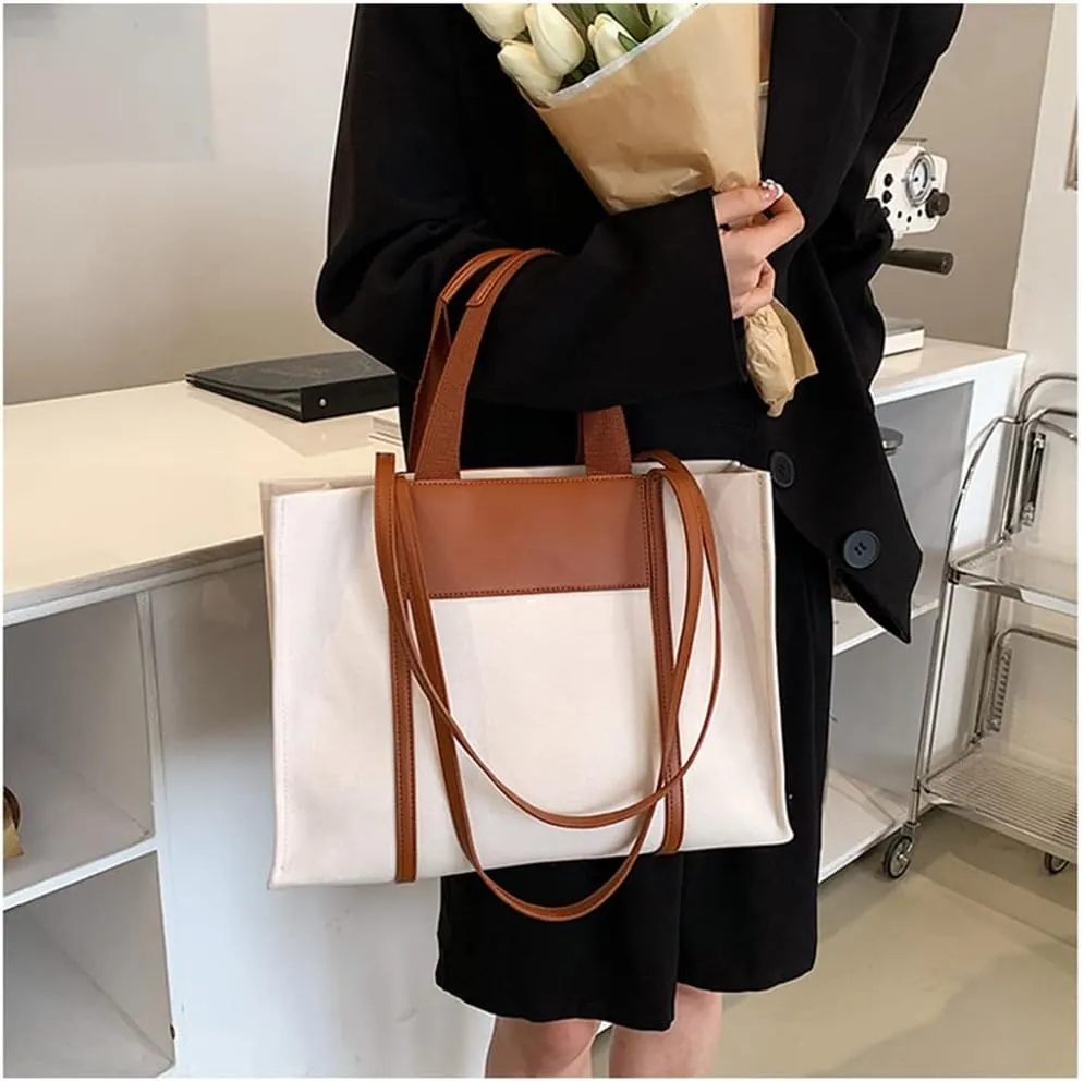 Stylish Medium Canvas Tote Bag with Zipper for Women - Versatile Top Handle & Crossbody Satchel Handbag for Work & Casual Use