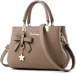 Stylish Women’s PU Leather Top Handle Satchel Handbag with Bow Pendant - Versatile Zipper Tote & Crossbody Bag in Green