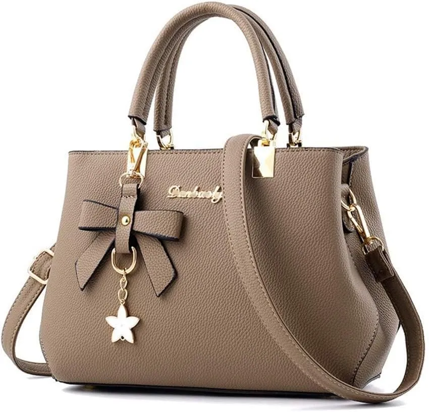 Stylish Women’s PU Leather Top Handle Satchel Handbag with Bow Pendant - Versatile Zipper Tote & Crossbody Bag in Green