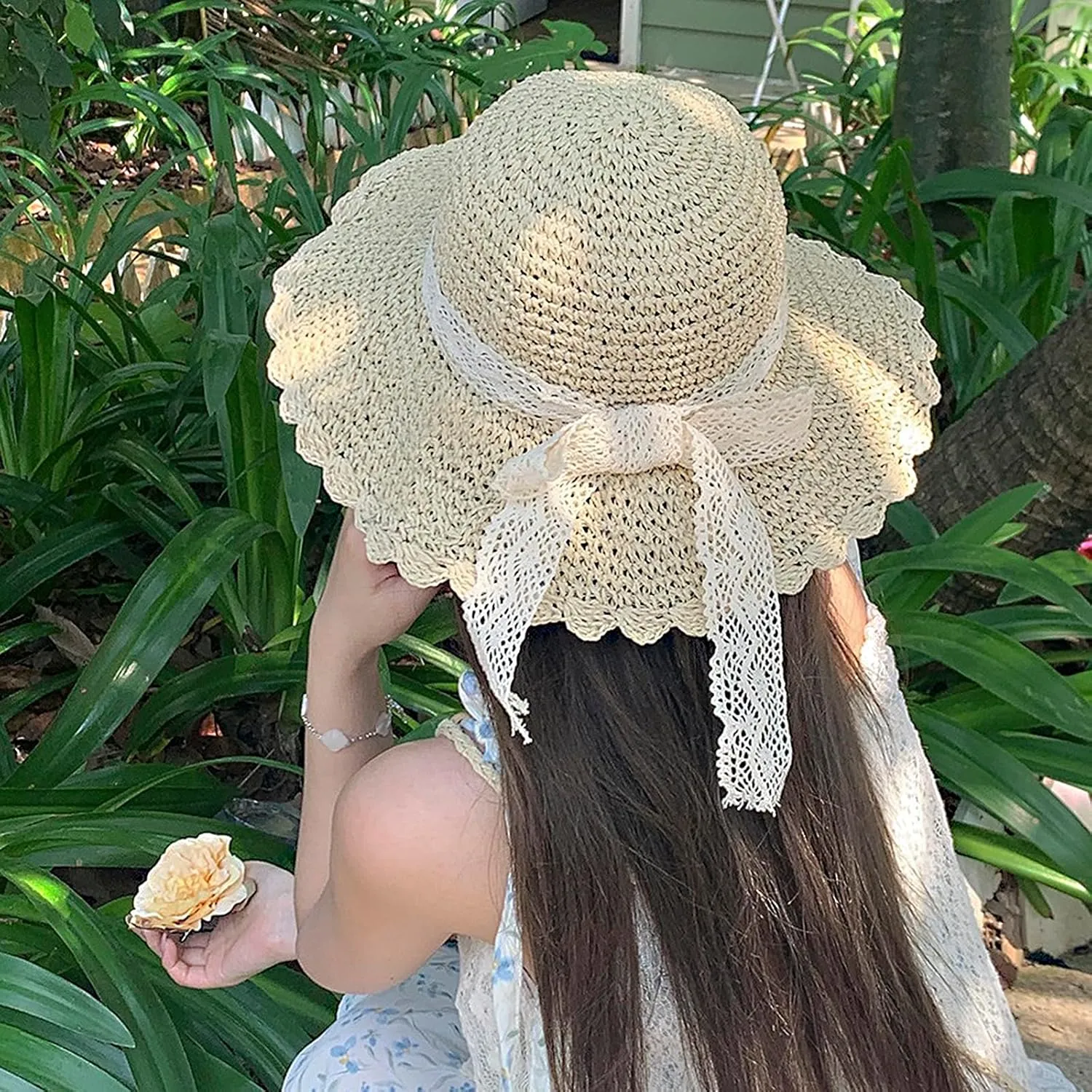 Summer Beach Sun Straw Hats for Women Wide Brim Packable Travel Bucket Hats UPF 50 