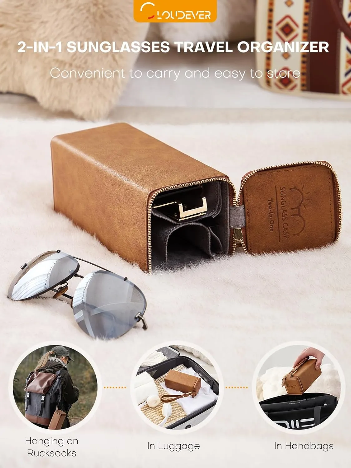 Sunglasses Travel Case Organizer Hangable for Men Women, Eyeglasses Foldable Storage Organizer