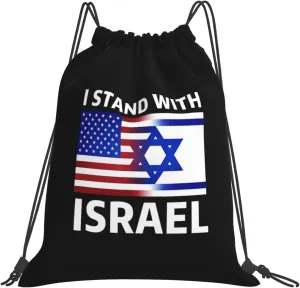 Support Israel I Stand With Israel Drawstring Bags Waterproof Gym Bag Sports Travel Yoga Backpack For Men Women