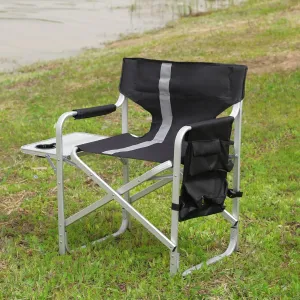 SVRCK Padded Folding Outdoor Chair with Side Table and Storage Pockets, Lightweight Oversized Design for Camping and Picnics, Black/Grey