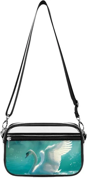 Swan Swimming on The Lake Clear Stadium Bag Clear Mini Messenger Bags with 2 Compartments Crossbody Bag