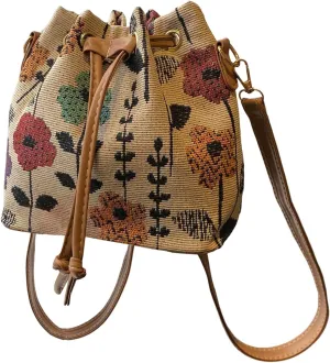 SweatyRocks Women's Floral Print Canvas Bucket Bag Drawstring Mini Crossbody Purses