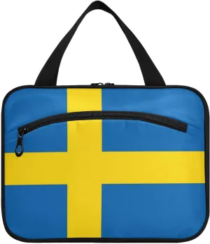 Sweden Flag hanging toiletry travel bag for women with hook, designer expandable bags with zipper for travel must haves camping bolso para maquillaje de mujer L