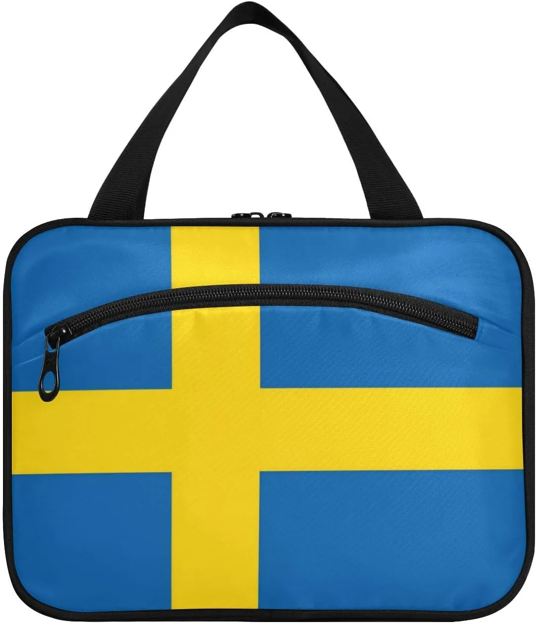 Sweden Flag hanging toiletry travel bag for women with hook, designer expandable bags with zipper for travel must haves camping bolso para maquillaje de mujer L