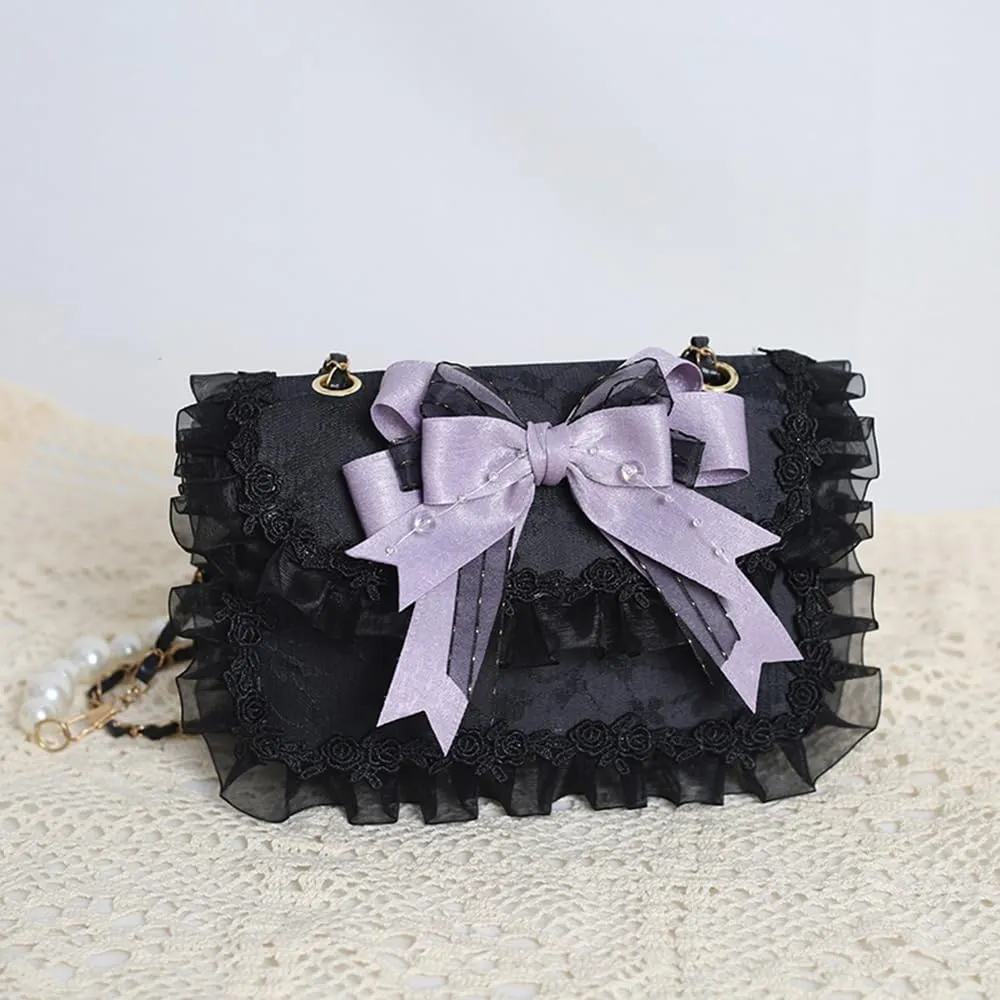 Sweet Lolita Shoulder Bag Lace Bow Crossbody Purse Lace Handle Bag Crossbody Messenger Shoulder Bags for Women