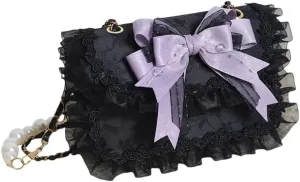 Sweet Lolita Shoulder Bag Lace Bow Crossbody Purse Lace Handle Bag Crossbody Messenger Shoulder Bags for Women