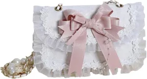 Sweet Lolita Shoulder Bag Lace Bow Crossbody Purse Lace Handle Bag Crossbody Messenger Shoulder Bags for Women