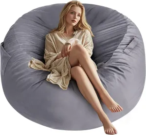 Sweetcrispy Bean Bag Chairs, 4Ft Bean Bags for Adults, Large Oversized Beanbag Chair with Memory Foam Filled and Soft Removable Washable Cover, Comfy Sofa for Living Room Bedroom Dorm, 4 Feet Gray