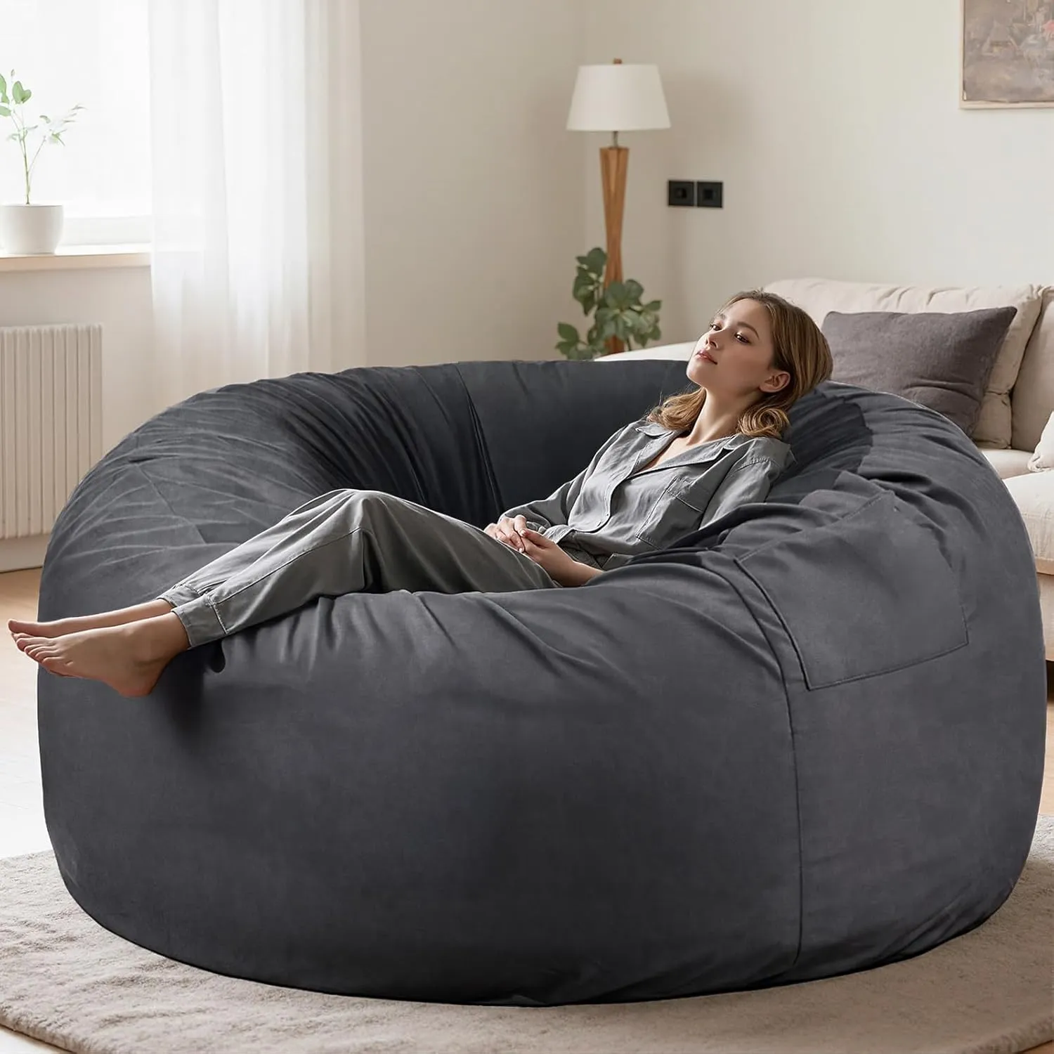 Sweetcrispy Bean Bag Chairs, 4Ft Bean Bags for Adults, Large Oversized Beanbag Chair with Memory Foam Filled and Soft Removable Washable Cover, Comfy Sofa for Living Room Bedroom Dorm, 4 Feet Gray