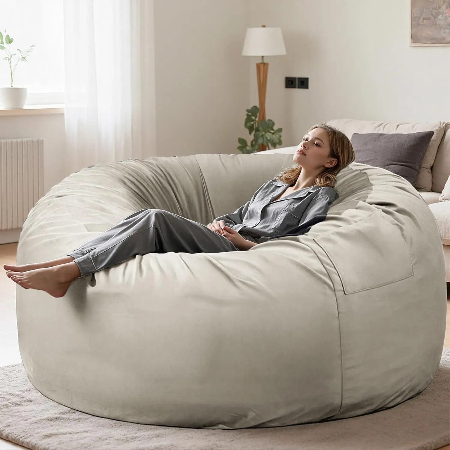 Sweetcrispy Bean Bag Chairs, 4Ft Bean Bags for Adults, Large Oversized Beanbag Chair with Memory Foam Filled and Soft Removable Washable Cover, Comfy Sofa for Living Room Bedroom Dorm, 4 Feet Grey