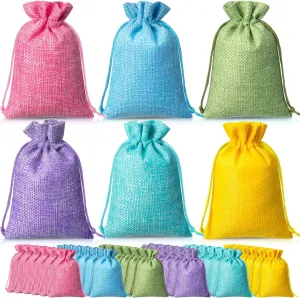 Sweetude 30 Pcs Small Burlap Gifts Bags with Drawstring 4 x 6 Inch Pastel Party Favor Bag Bulk Multicolor Goodies Candy Treat Tote for Summer Wedding Baby Shower Birthday Party(Light Colors)