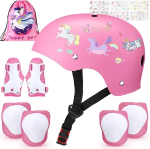 Syhood Kids Bike Helmet for Girls and Boys Ages 3-5-8 with Wrist Guard and Knee Pads Elbow Pads Adjustable Protective Gear and Bags for Toddler Skating Cycling Scooter