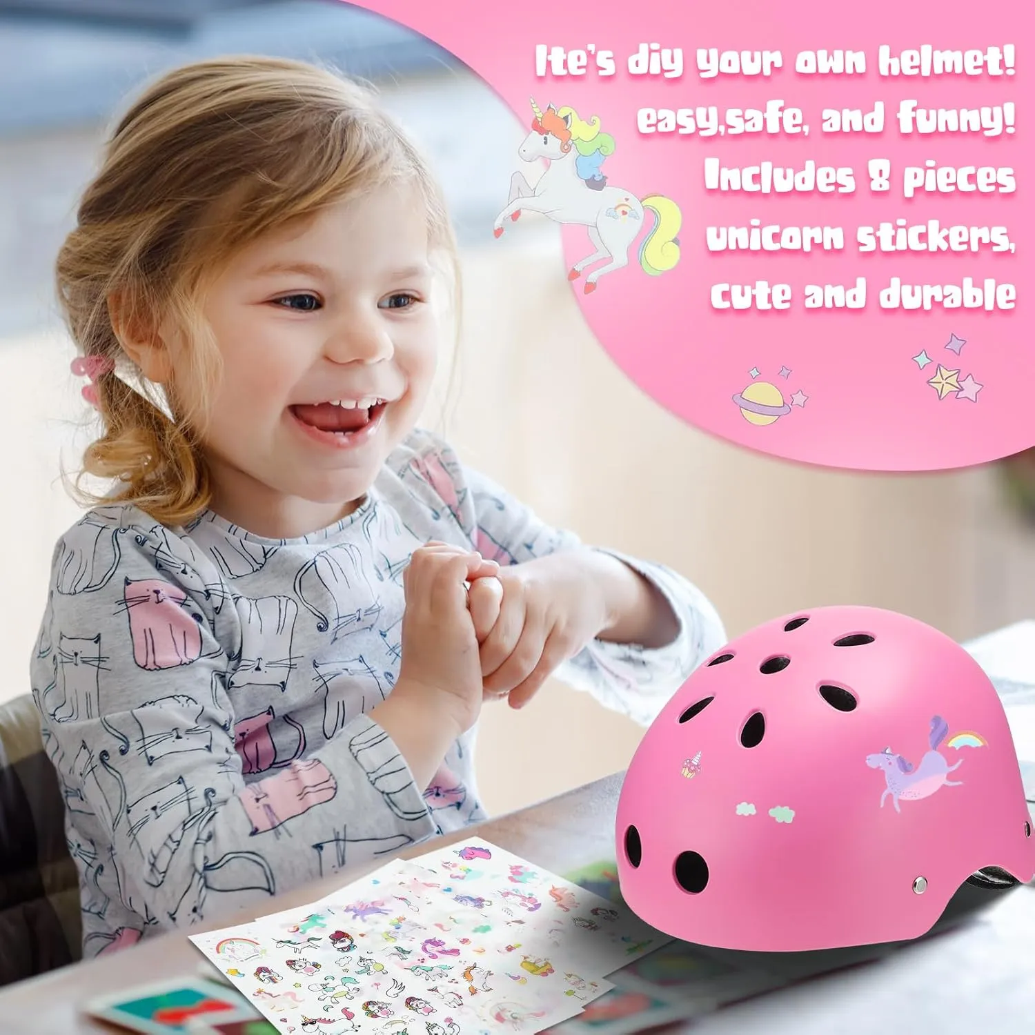 Syhood Kids Bike Helmet for Girls and Boys Ages 3-5-8 with Wrist Guard and Knee Pads Elbow Pads Adjustable Protective Gear and Bags for Toddler Skating Cycling Scooter