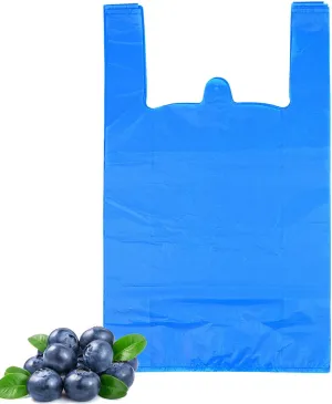 T Shirt Bags, Plastic Grocery Bags with Handles for Shopping and Merchandise, Bolsas De Plastico Para Negocio, 12x20 Inches (Blue, 100 pcs)