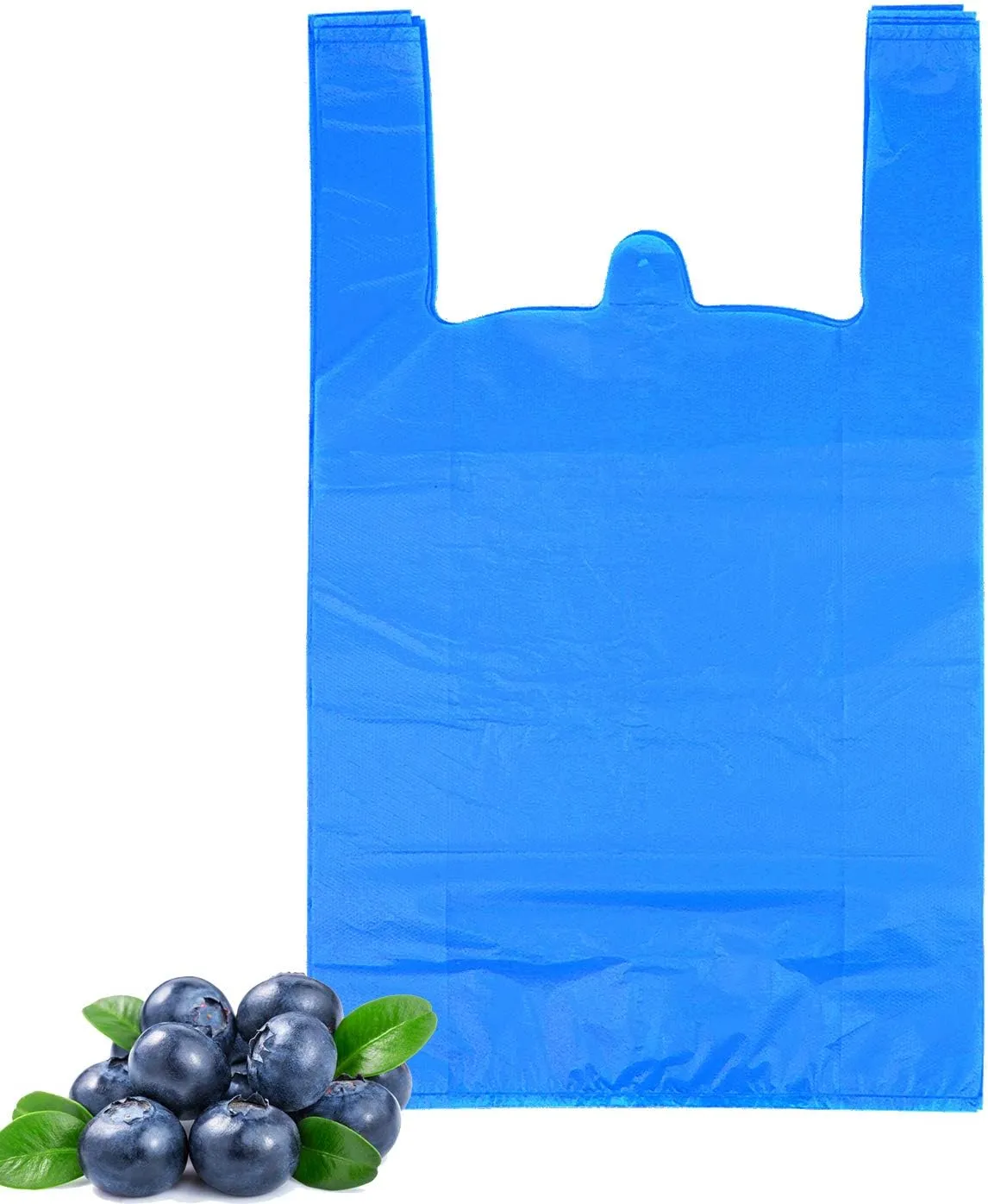 T Shirt Bags, Plastic Grocery Bags with Handles for Shopping and Merchandise, Bolsas De Plastico Para Negocio, 12x20 Inches (Blue, 100 pcs)