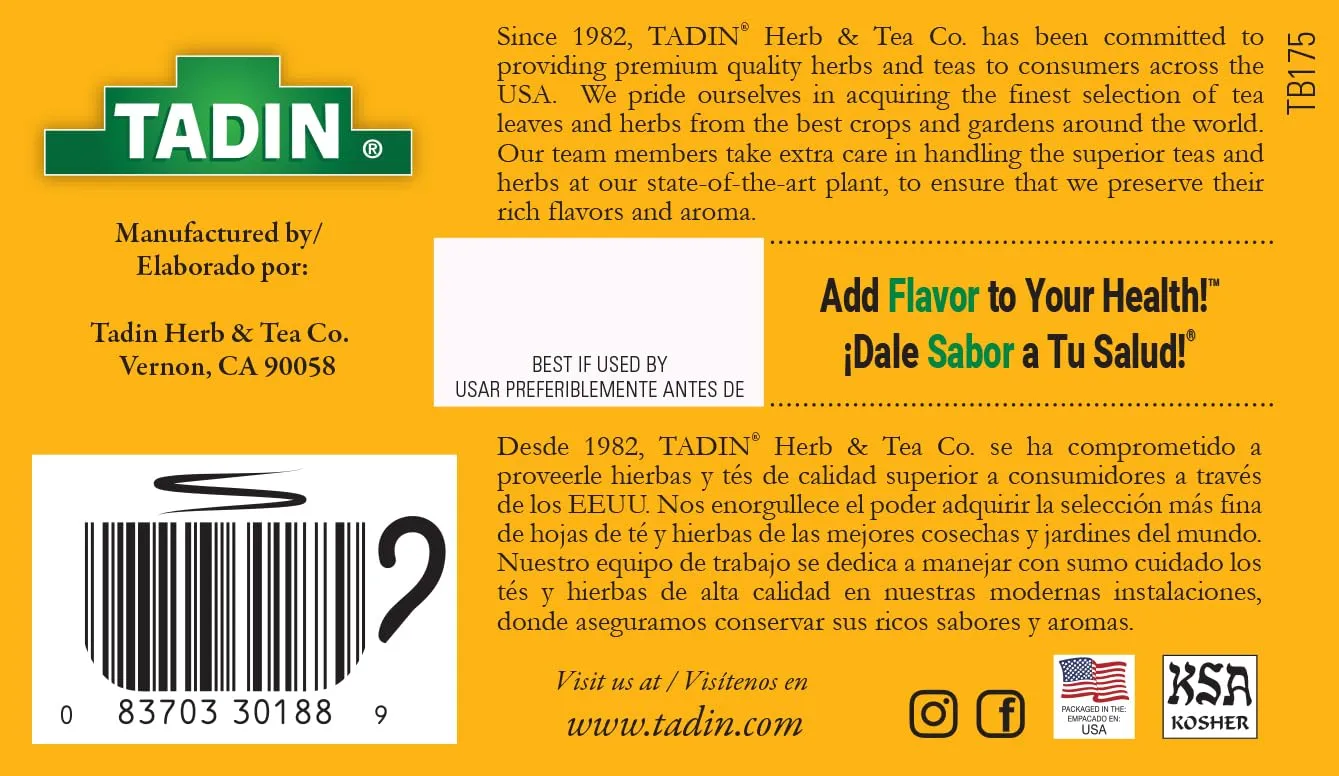 Tadin Turmeric Mango Ginger Tea, Contains Caffeine, Best as Hot Tea, Contains Black Tea, 24 Tea Bags Per Box, Pack of 6
