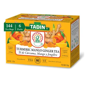 Tadin Turmeric Mango Ginger Tea, Contains Caffeine, Best as Hot Tea, Contains Black Tea, 24 Tea Bags Per Box, Pack of 6