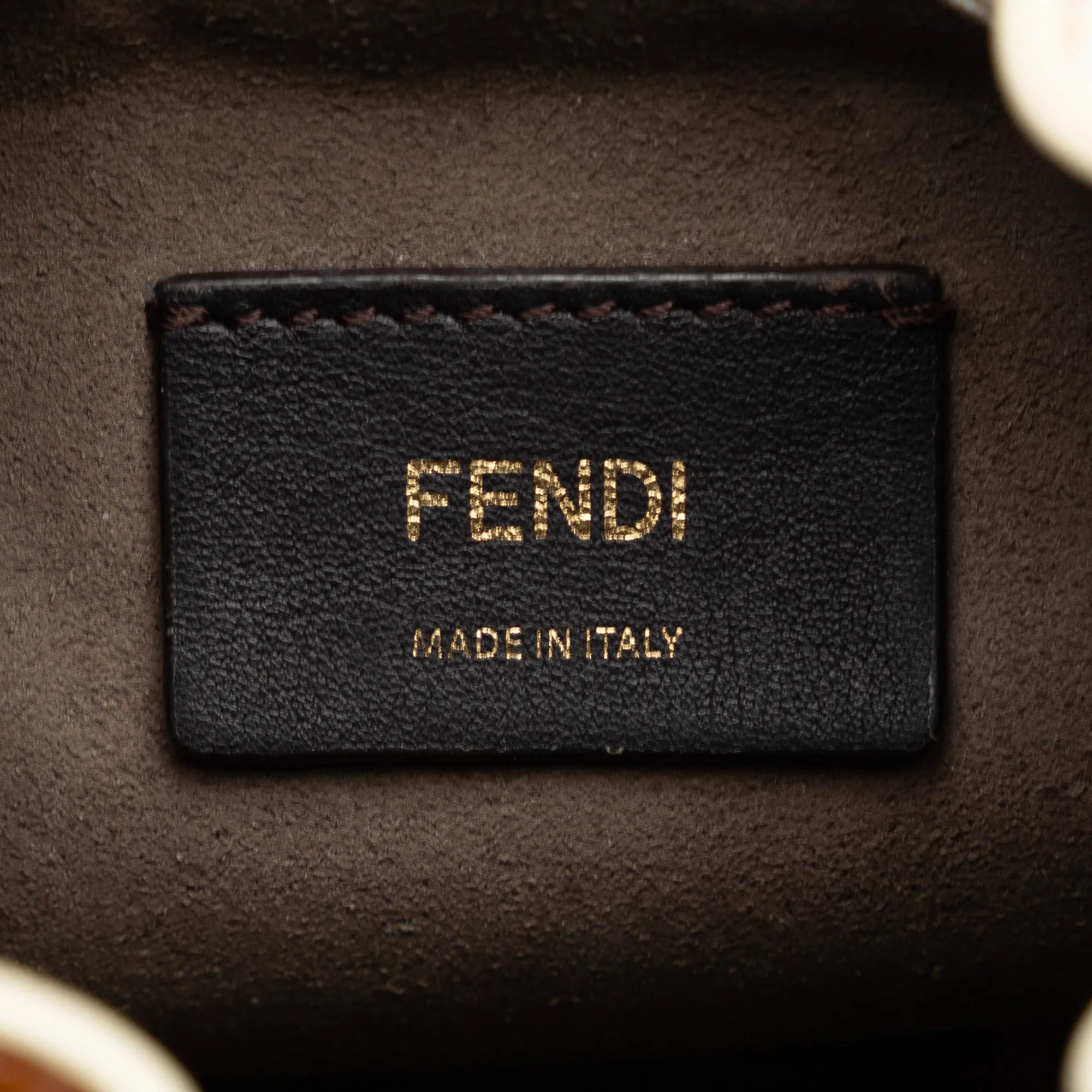 Tan Fendi FF Embossed Striped Mini Mon Tresor Bucket Bag