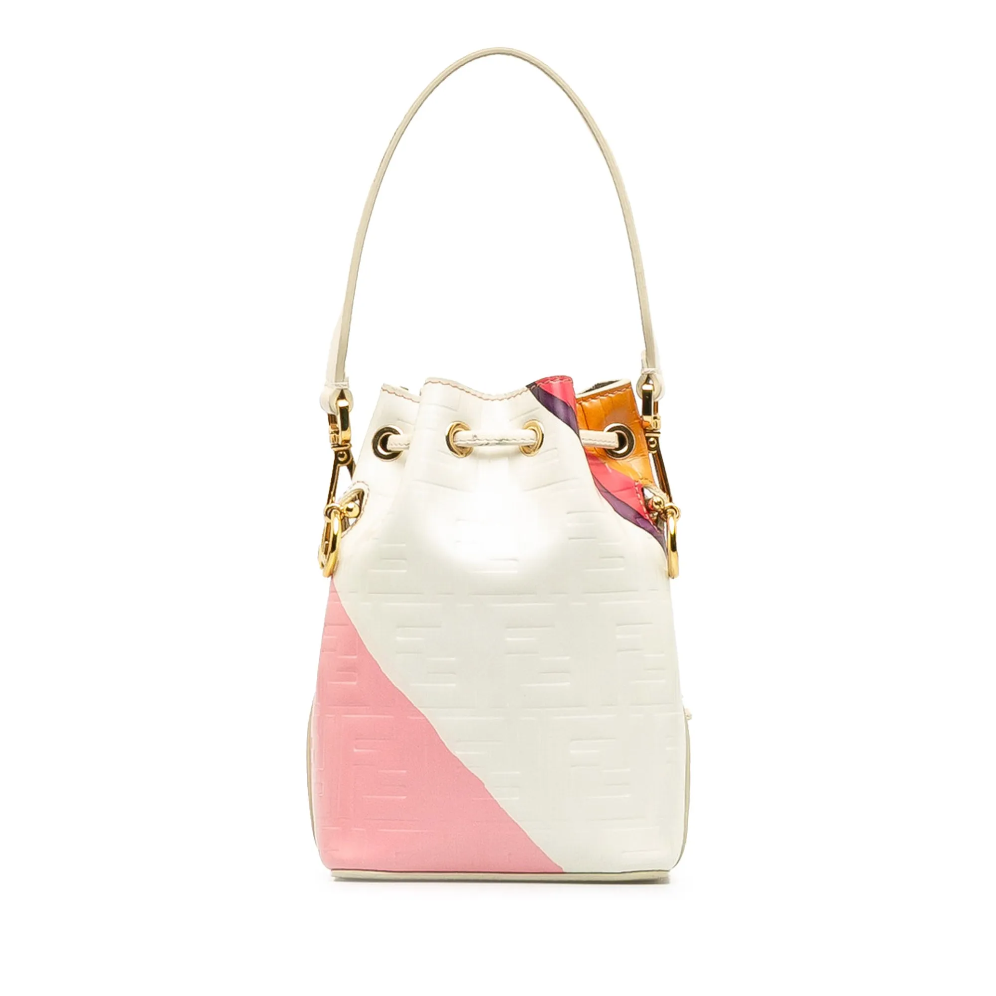 Tan Fendi FF Embossed Striped Mini Mon Tresor Bucket Bag