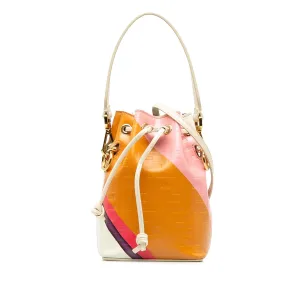 Tan Fendi FF Embossed Striped Mini Mon Tresor Bucket Bag