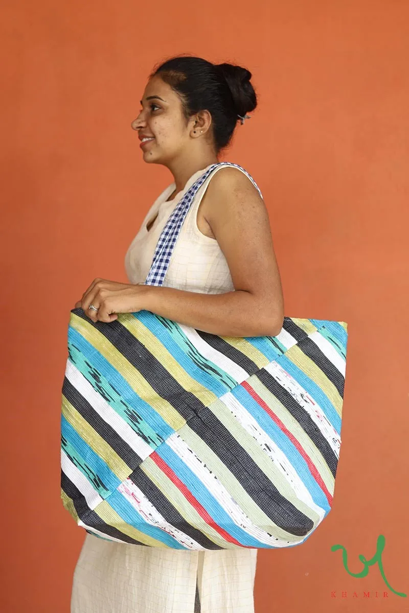 Teal-Black Upcycled Plastic Oversized Tote Bag