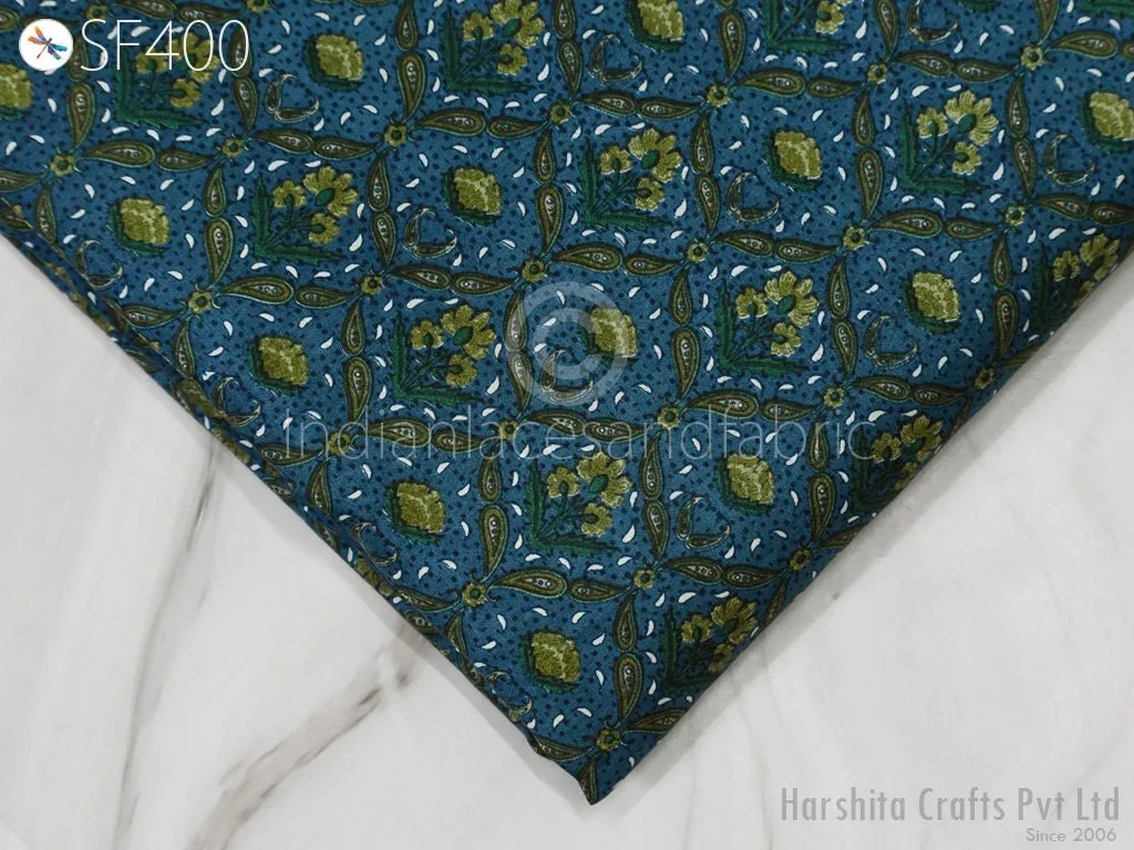 Teal Indian Soft Pure Printed Silk Saree Fabric by the yard Wedding Dress Bridesmaids Costumes Party Dress Pillows Cushion Covers Drapery