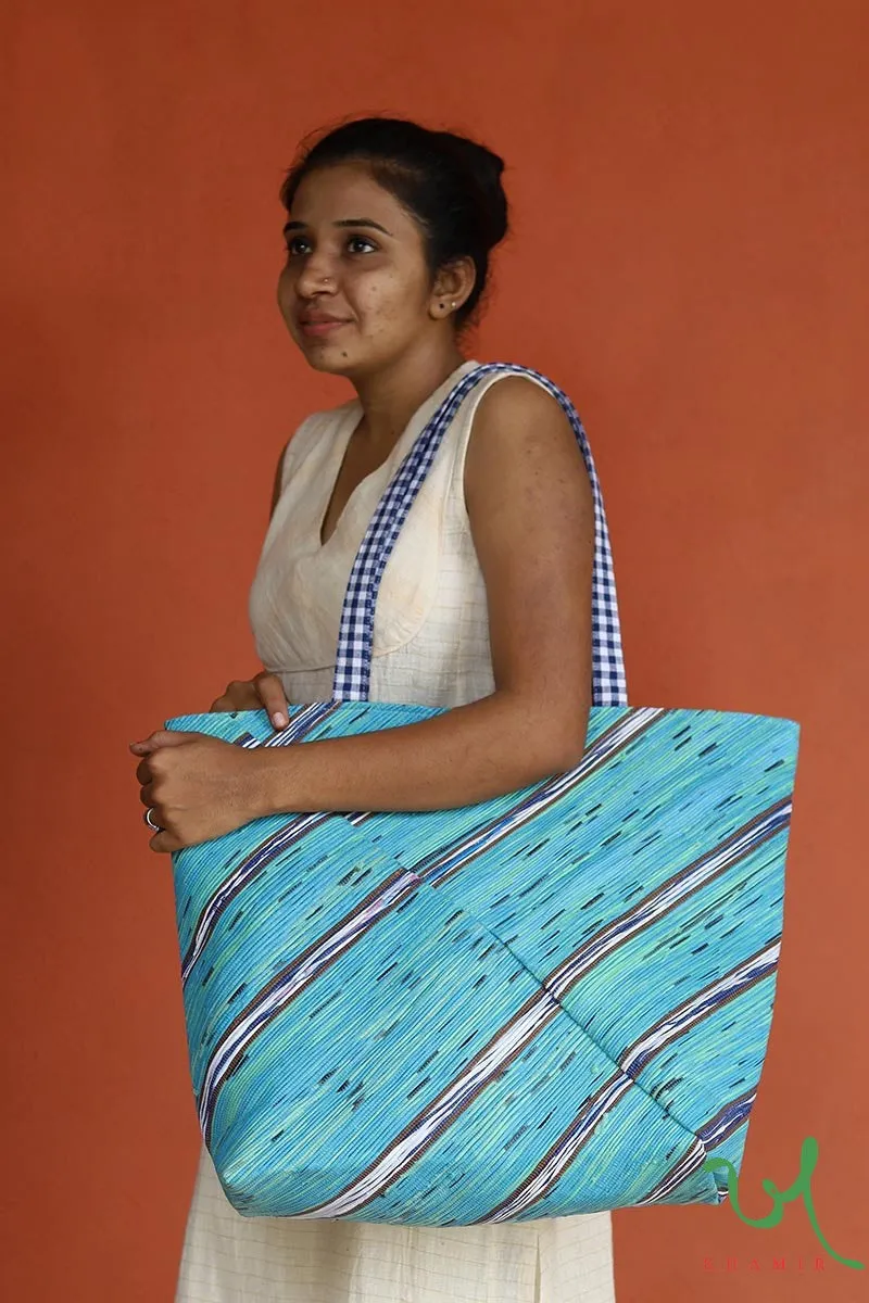 Teal-White Upcycled Plastic Oversized Tote Bag