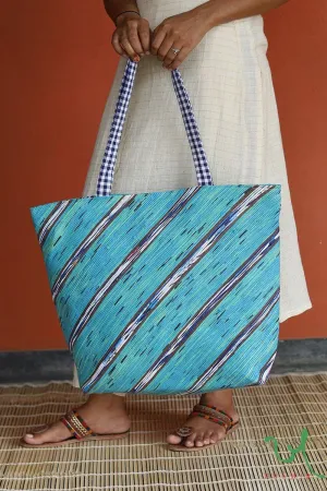 Teal-White Upcycled Plastic Oversized Tote Bag
