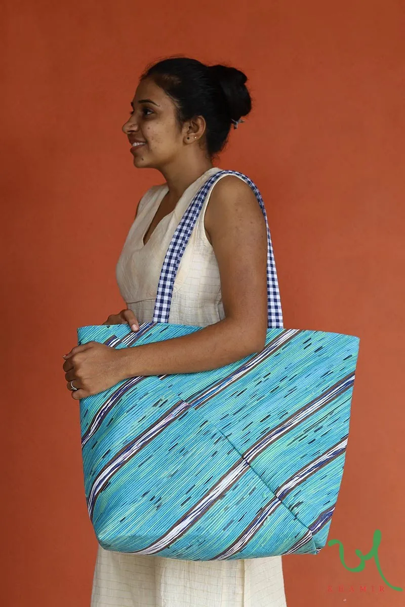 Teal-White Upcycled Plastic Oversized Tote Bag