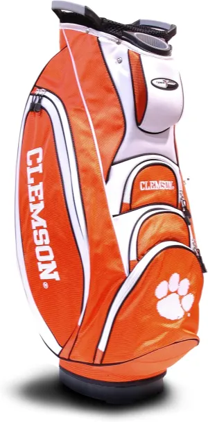 Team Golf NCAA Clemson Tigers Victory Golf Cart Bag, 10-way Top with Integrated Dual Handle & External Putter Well, Cooler Pocket, Padded Strap, Umbrella Holder & Removable Rain Hood