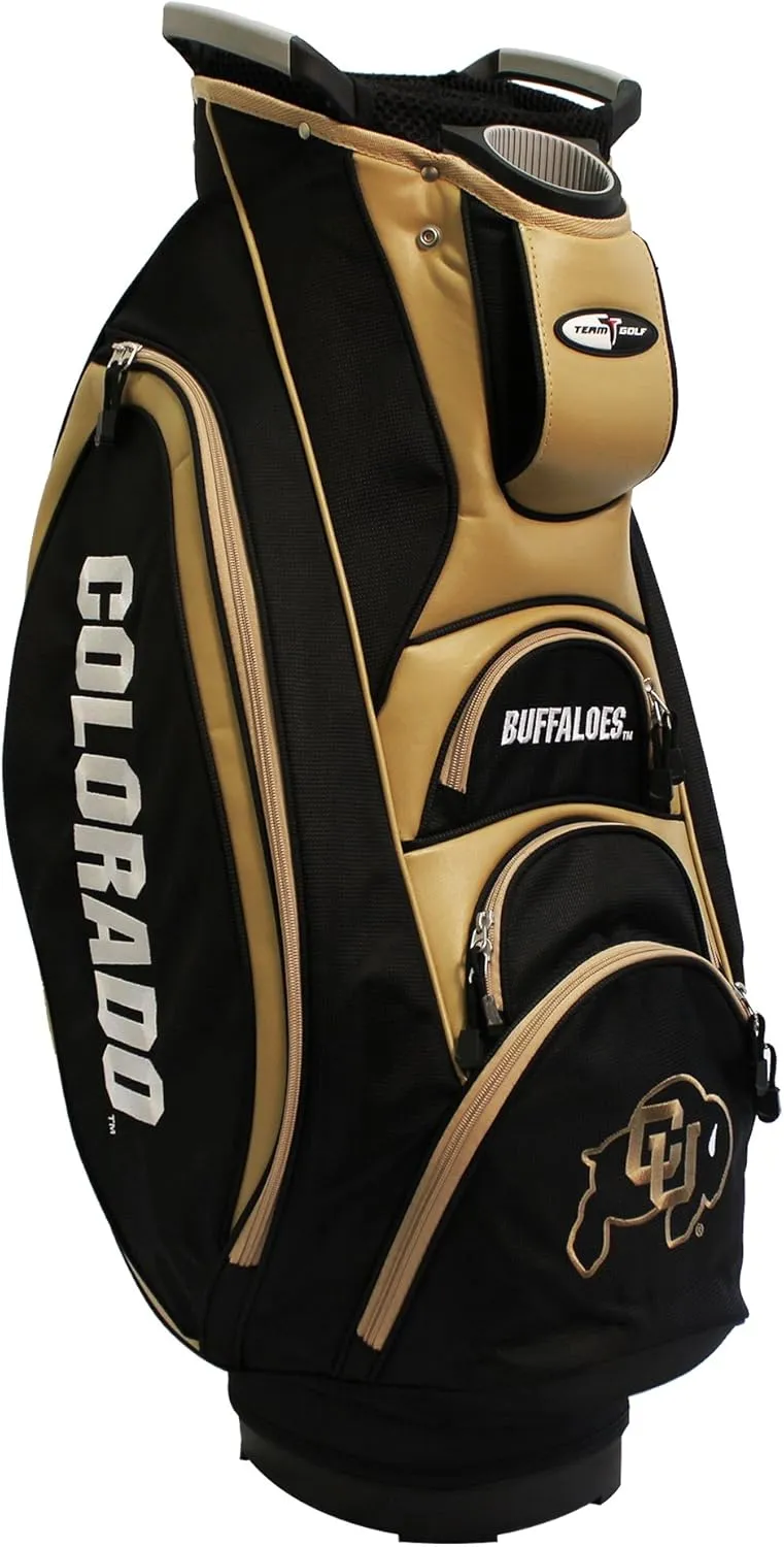 Team Golf NCAA Colorado Buffaloes Victory Golf Cart Bag, 10-way Top with Integrated Dual Handle & External Putter Well, Cooler Pocket, Padded Strap, Umbrella Holder & Removable Rain Hood