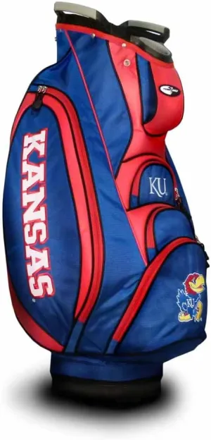 Team Golf NCAA Kansas Jayhawks Victory Golf Cart Bag, 10-way Top with Integrated Dual Handle & External Putter Well, Cooler Pocket, Padded Strap, Umbrella Holder & Removable Rain Hood