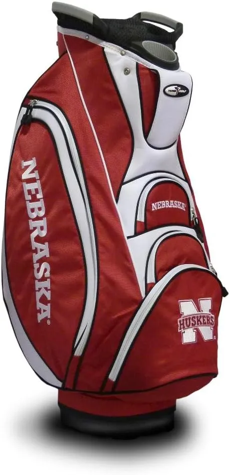 Team Golf NCAA Nebraska Cornhuskers Victory Golf Cart Bag, 10-way Top with Integrated Dual Handle & External Putter Well, Cooler Pocket, Padded Strap, Umbrella Holder & Removable Rain Hood